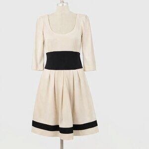 Nanette Lepore Dress Cream and Navy Stretch Ponte Knit Scoop Neck Fit & Flare 12